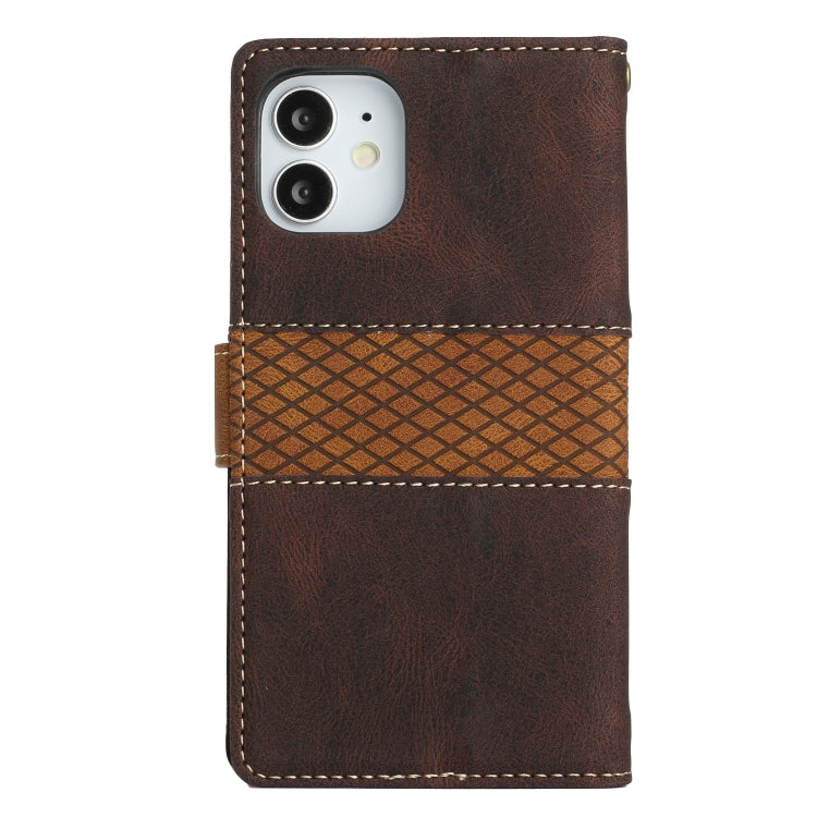 For iPhone 12 mini Grid Stitching Leather Phone Case with Lanyard