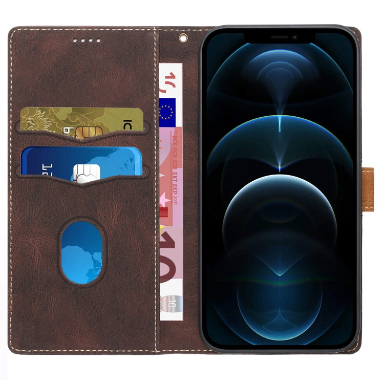 For iPhone 12 mini Grid Stitching Leather Phone Case with Lanyard