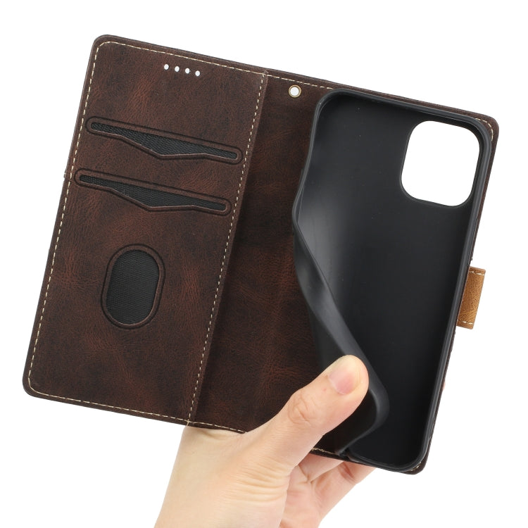For iPhone 12 mini Grid Stitching Leather Phone Case with Lanyard