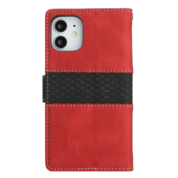 For iPhone 12 mini Grid Stitching Leather Phone Case with Lanyard