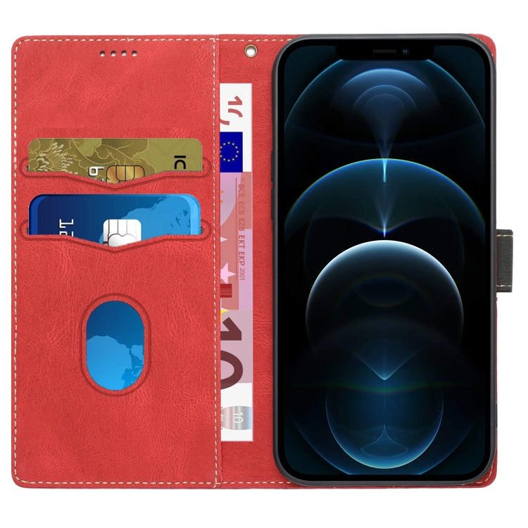 For iPhone 12 mini Grid Stitching Leather Phone Case with Lanyard