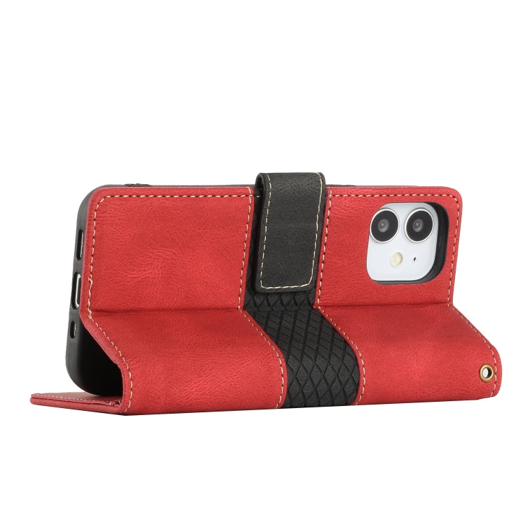 For iPhone 12 mini Grid Stitching Leather Phone Case with Lanyard
