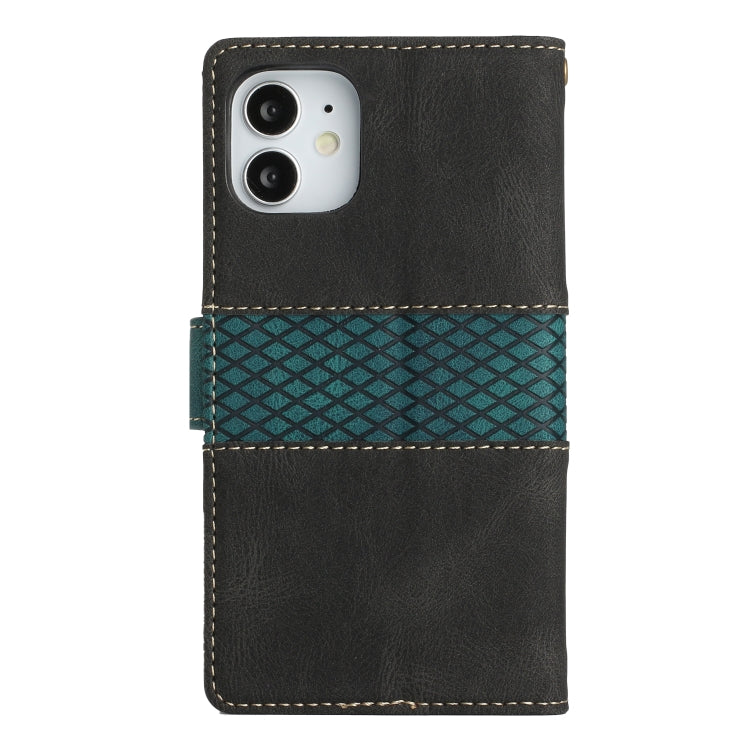 For iPhone 12 mini Grid Stitching Leather Phone Case with Lanyard