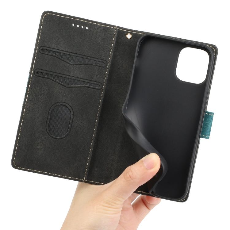 For iPhone 12 mini Grid Stitching Leather Phone Case with Lanyard