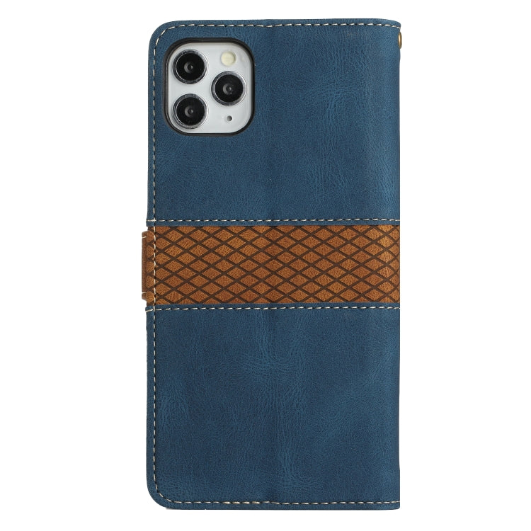 For iPhone 11 Pro Max Grid Stitching Leather Phone Case with Lanyard