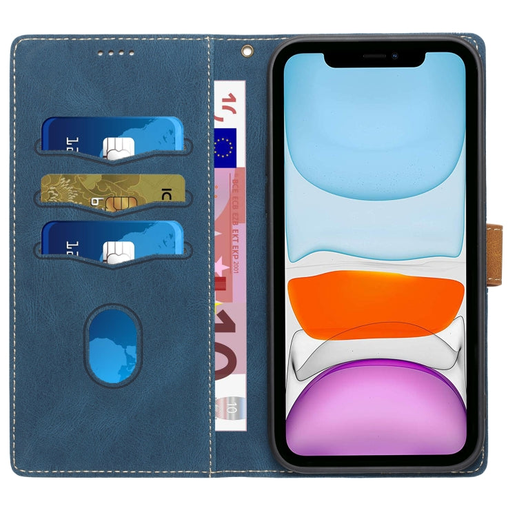 For iPhone 11 Pro Max Grid Stitching Leather Phone Case with Lanyard