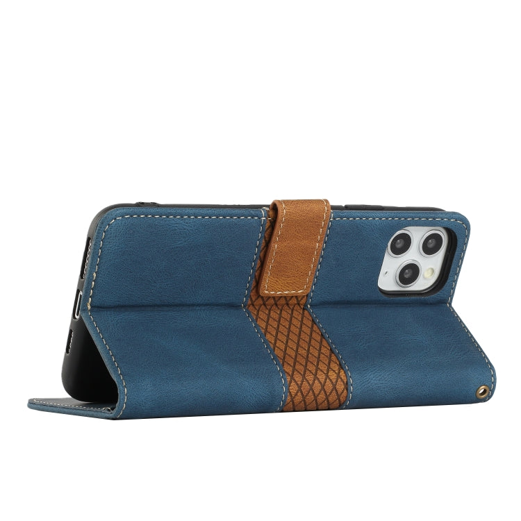 For iPhone 11 Pro Max Grid Stitching Leather Phone Case with Lanyard