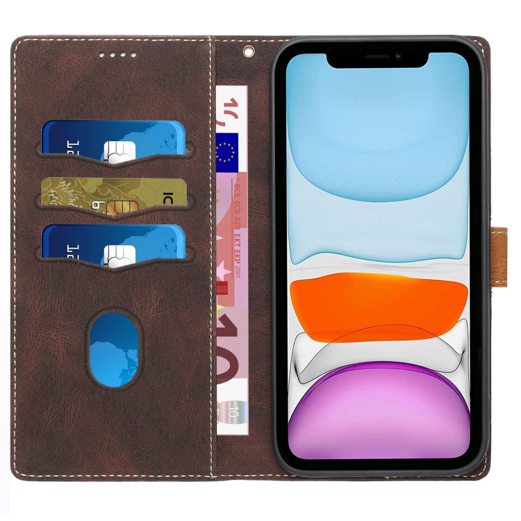 For iPhone 11 Pro Max Grid Stitching Leather Phone Case with Lanyard
