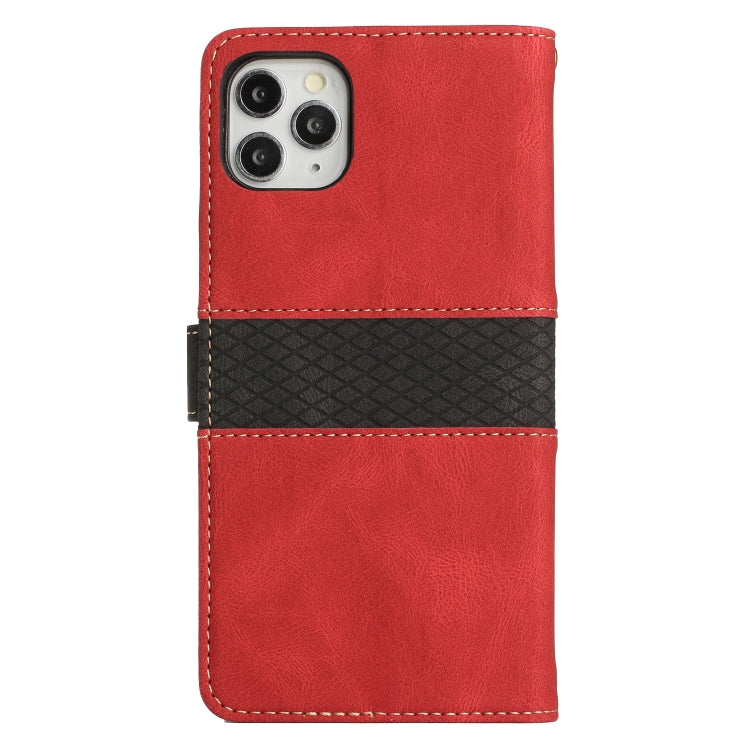 For iPhone 11 Pro Max Grid Stitching Leather Phone Case with Lanyard