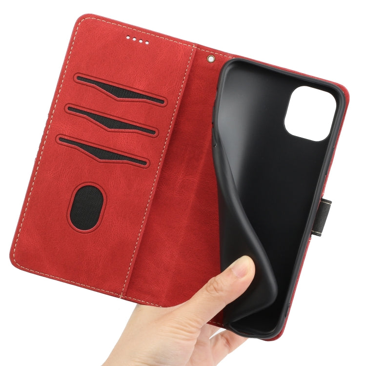 For iPhone 11 Pro Max Grid Stitching Leather Phone Case with Lanyard