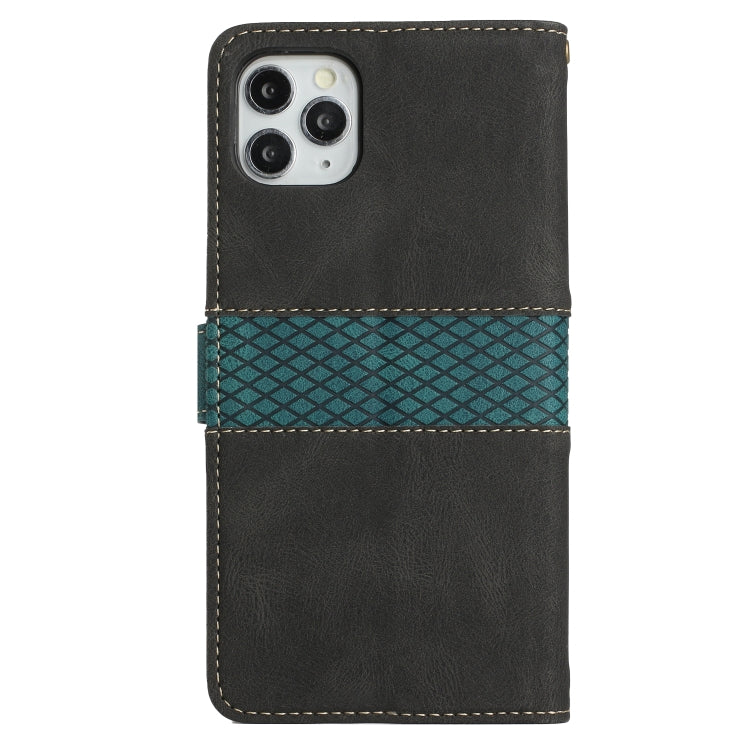 For iPhone 11 Pro Max Grid Stitching Leather Phone Case with Lanyard