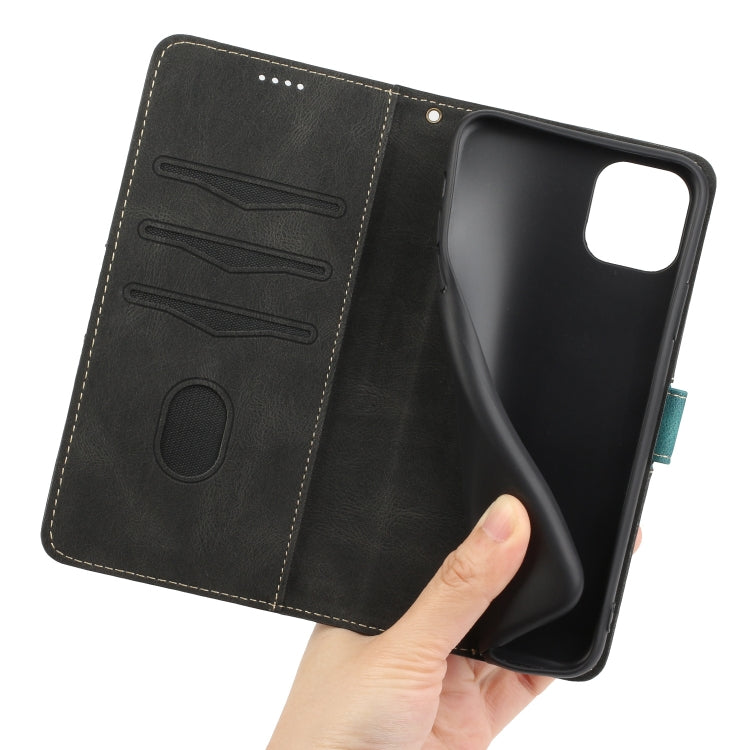 For iPhone 11 Pro Max Grid Stitching Leather Phone Case with Lanyard