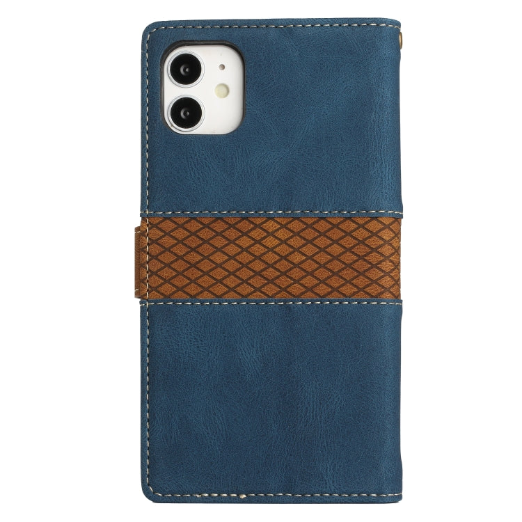 For iPhone 11 Grid Stitching Leather Phone Case with Lanyard