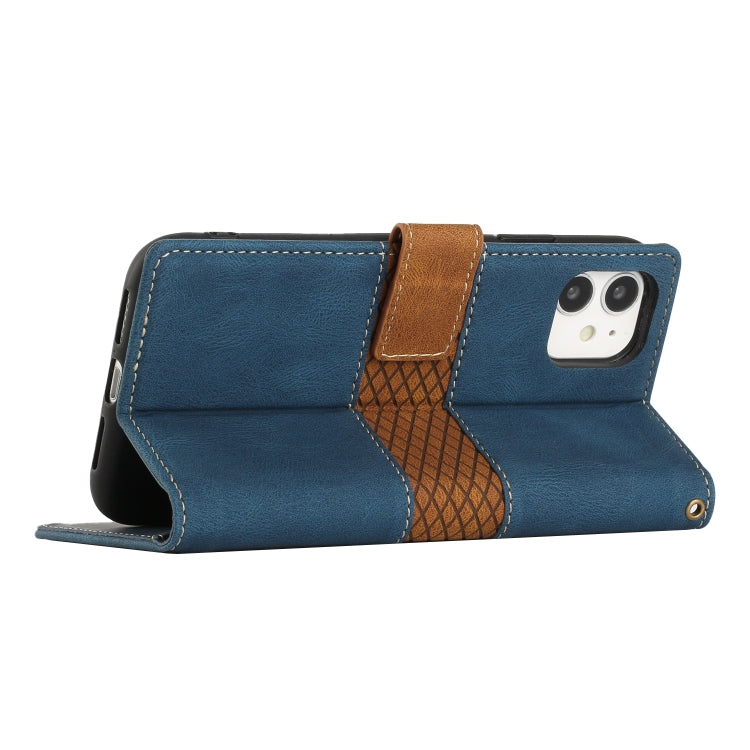 For iPhone 11 Grid Stitching Leather Phone Case with Lanyard
