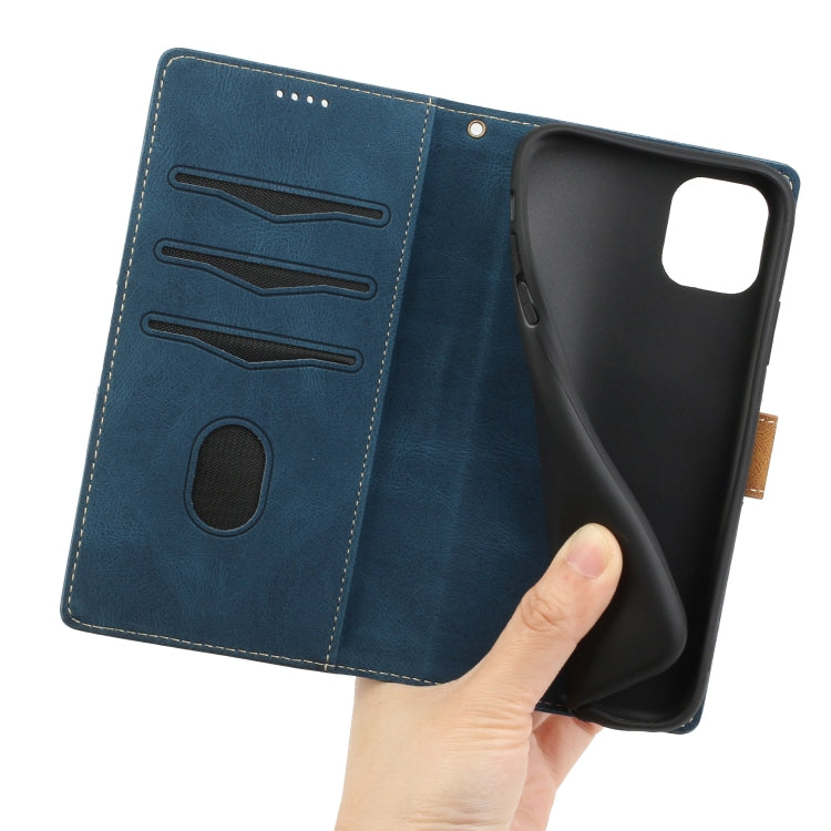 For iPhone 11 Grid Stitching Leather Phone Case with Lanyard