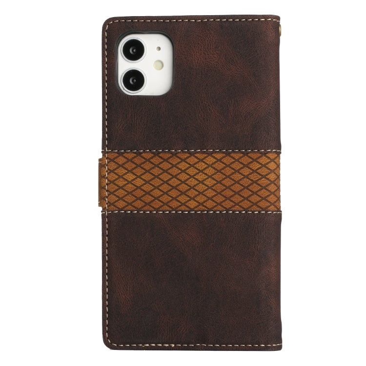 For iPhone 11 Grid Stitching Leather Phone Case with Lanyard