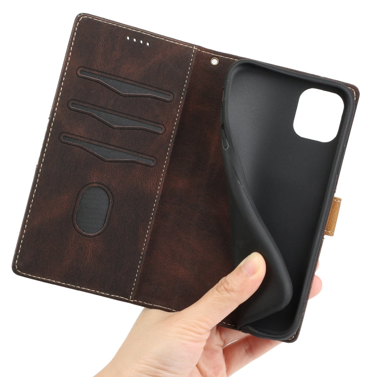 For iPhone 11 Grid Stitching Leather Phone Case with Lanyard