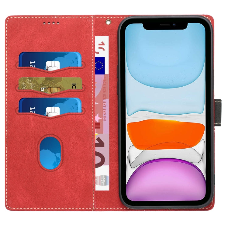 For iPhone 11 Grid Stitching Leather Phone Case with Lanyard