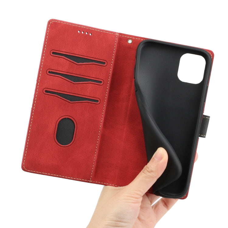 For iPhone 11 Grid Stitching Leather Phone Case with Lanyard