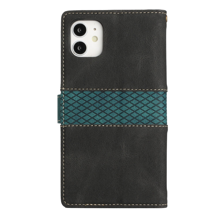 For iPhone 11 Grid Stitching Leather Phone Case with Lanyard