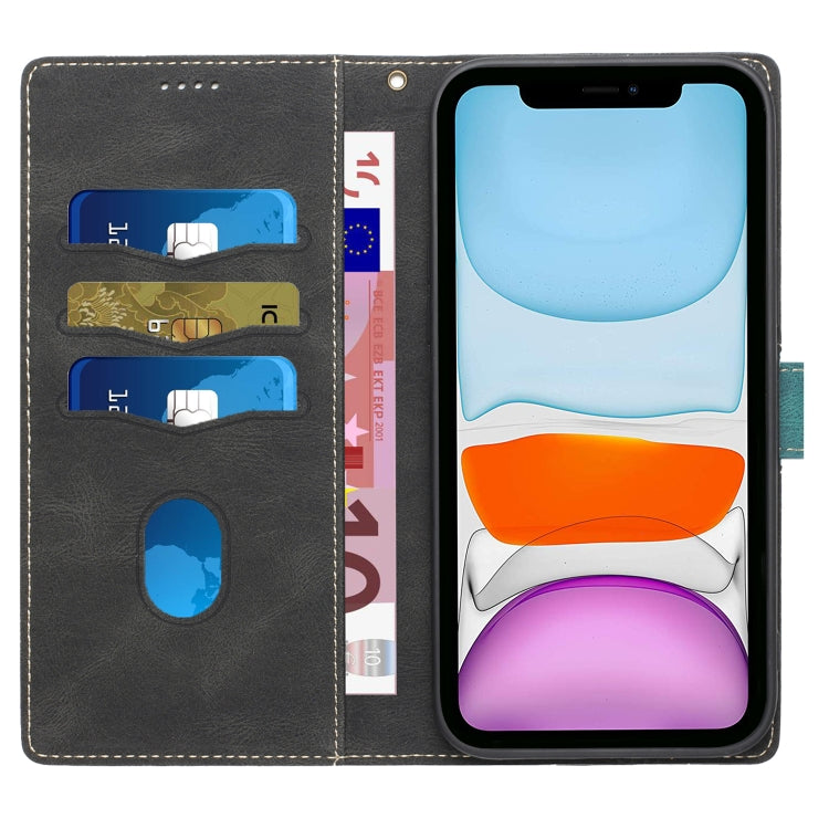 For iPhone 11 Grid Stitching Leather Phone Case with Lanyard