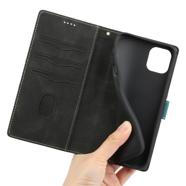 For iPhone 11 Grid Stitching Leather Phone Case with Lanyard