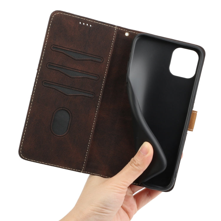 For iPhone 11 Pro Grid Stitching Leather Phone Case with Lanyard