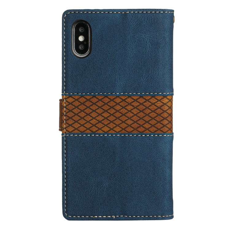 For iPhone XS / X Grid Stitching Leather Phone Case with Lanyard