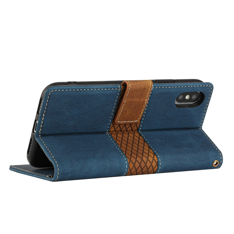 For iPhone XS / X Grid Stitching Leather Phone Case with Lanyard