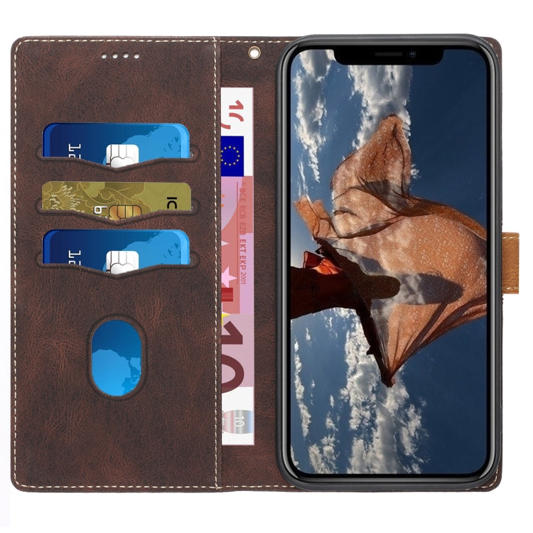 For iPhone XS / X Grid Stitching Leather Phone Case with Lanyard