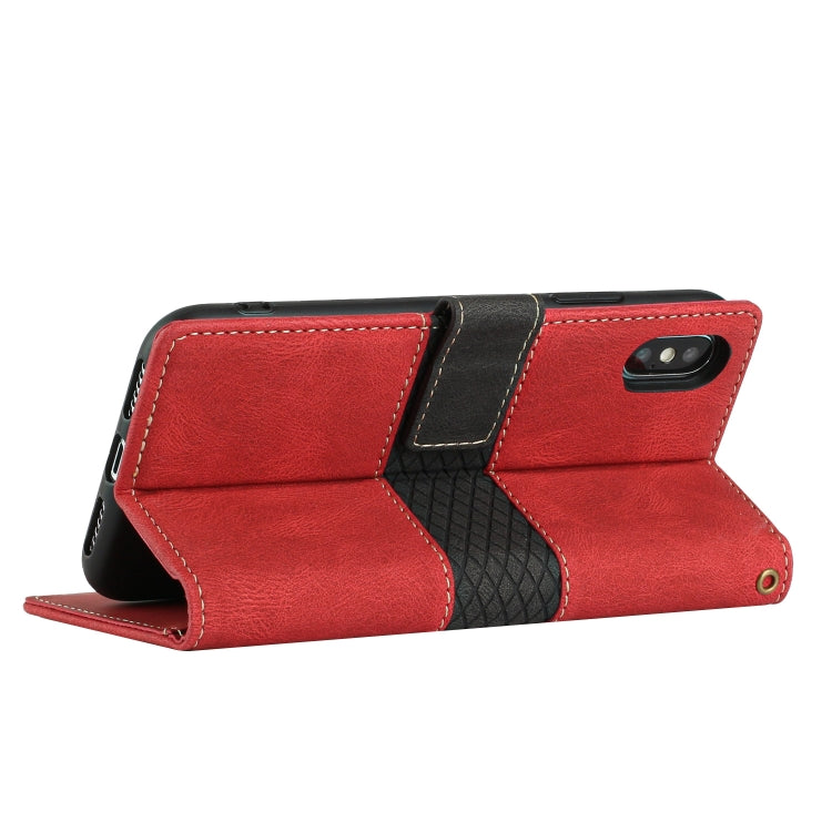 For iPhone XS / X Grid Stitching Leather Phone Case with Lanyard