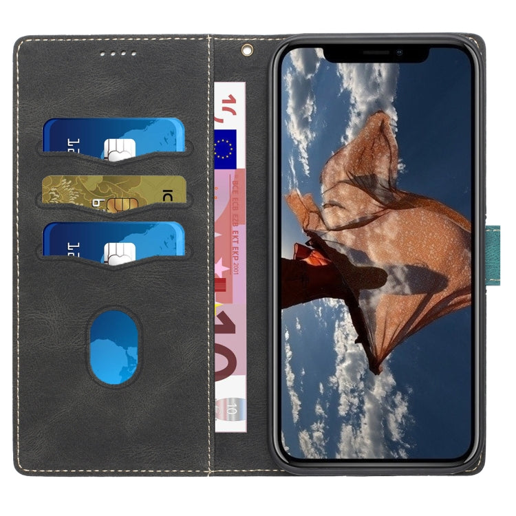 For iPhone XS / X Grid Stitching Leather Phone Case with Lanyard