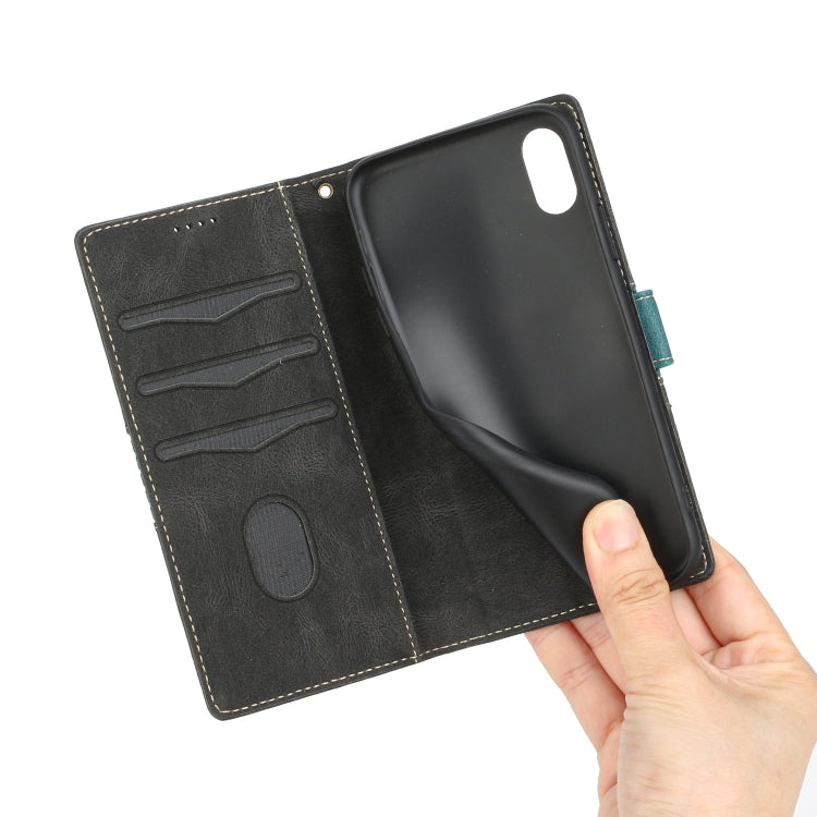 For iPhone XS / X Grid Stitching Leather Phone Case with Lanyard