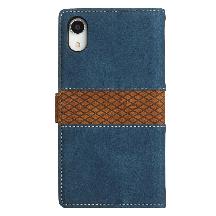 For iPhone XR Grid Stitching Leather Phone Case with Lanyard
