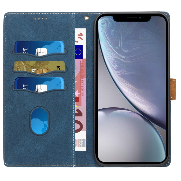 For iPhone XR Grid Stitching Leather Phone Case with Lanyard