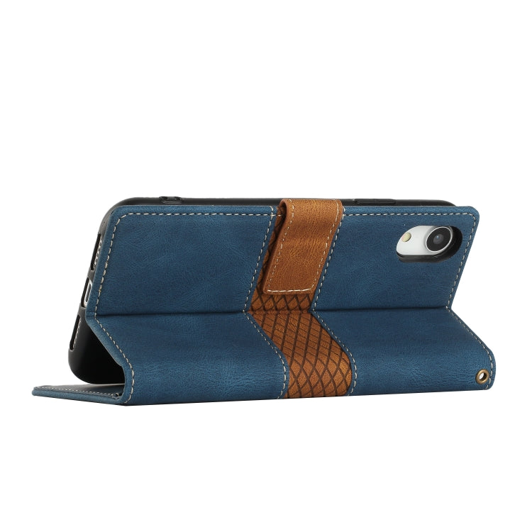 For iPhone XR Grid Stitching Leather Phone Case with Lanyard