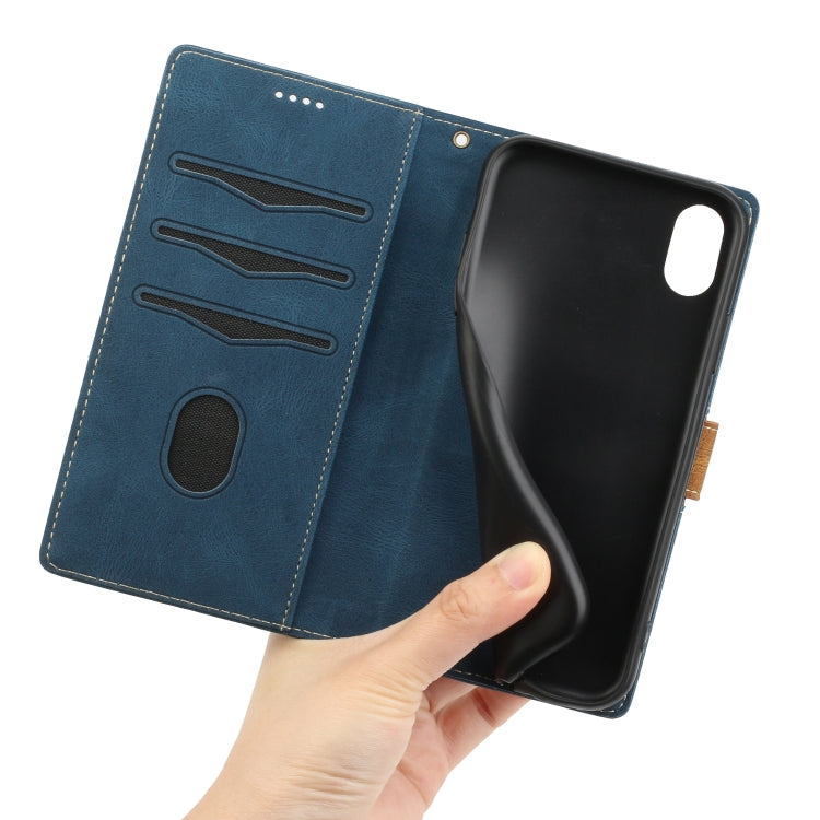 For iPhone XR Grid Stitching Leather Phone Case with Lanyard