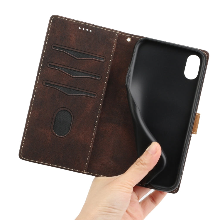 For iPhone XR Grid Stitching Leather Phone Case with Lanyard