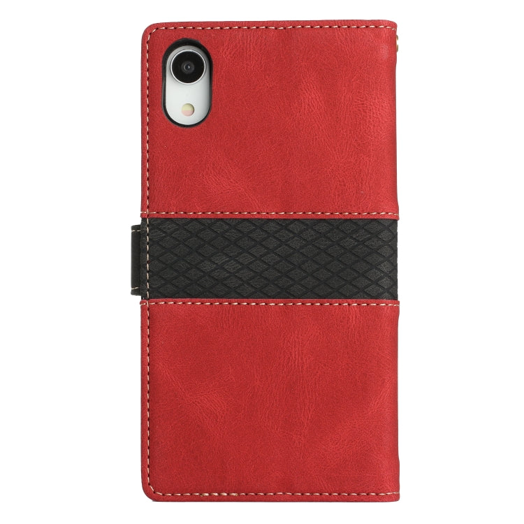 For iPhone XR Grid Stitching Leather Phone Case with Lanyard