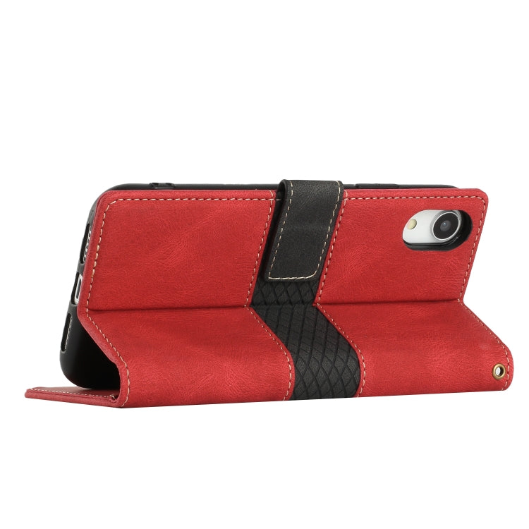 For iPhone XR Grid Stitching Leather Phone Case with Lanyard
