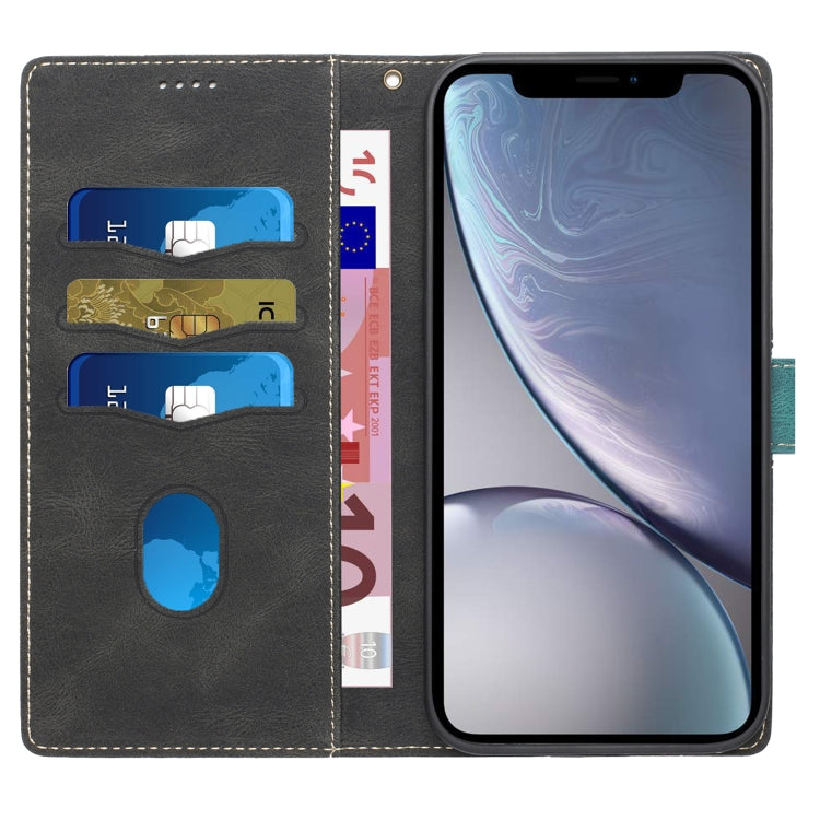 For iPhone XR Grid Stitching Leather Phone Case with Lanyard