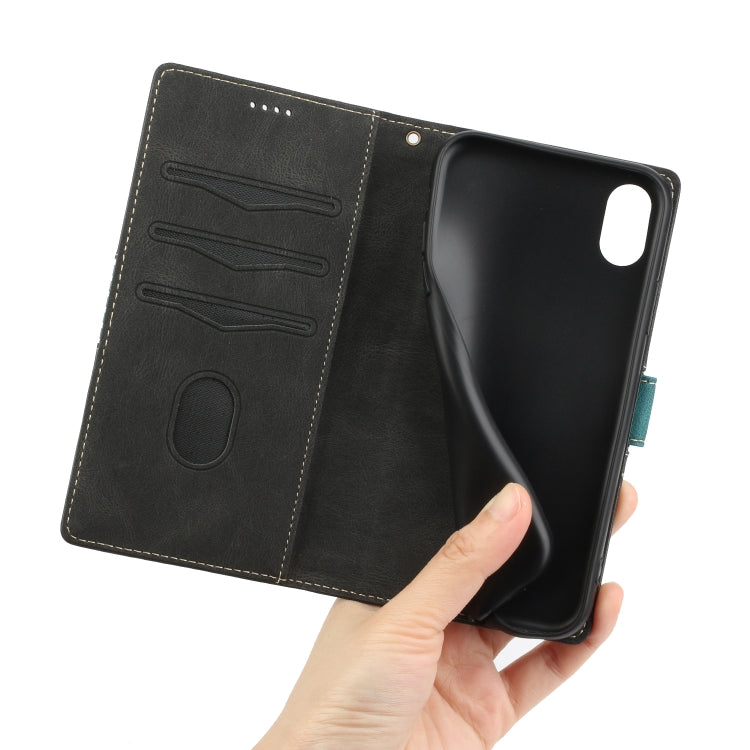 For iPhone XR Grid Stitching Leather Phone Case with Lanyard