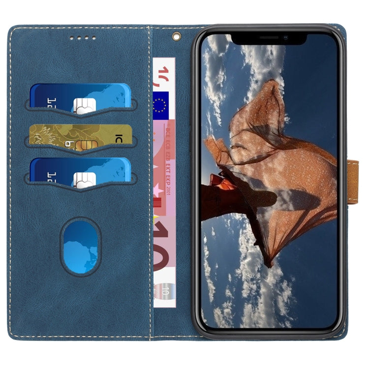 For iPhone XS Max Grid Stitching Leather Phone Case with Lanyard