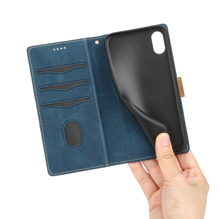 For iPhone XS Max Grid Stitching Leather Phone Case with Lanyard
