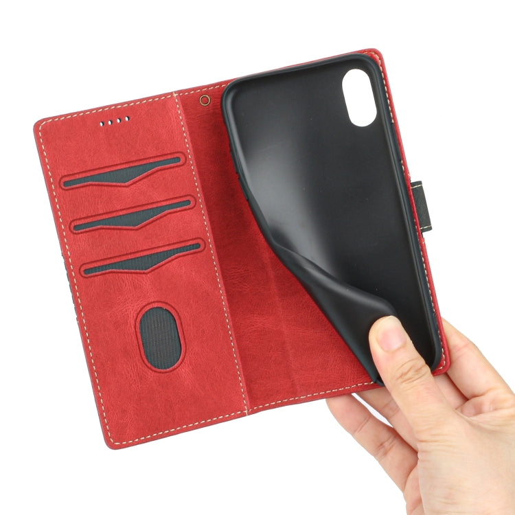 For iPhone XS Max Grid Stitching Leather Phone Case with Lanyard