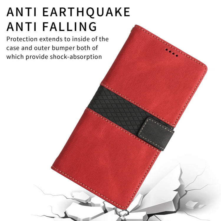 For iPhone XS Max Grid Stitching Leather Phone Case with Lanyard