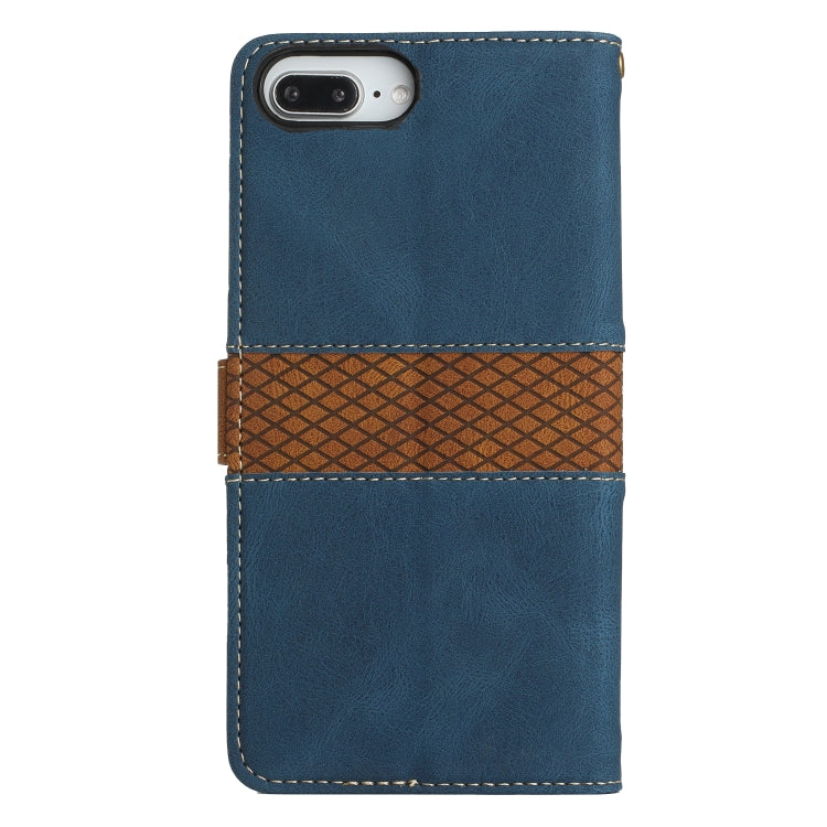 For iPhone 8 Plus / 7 Plus Grid Stitching Leather Phone Case with Lanyard