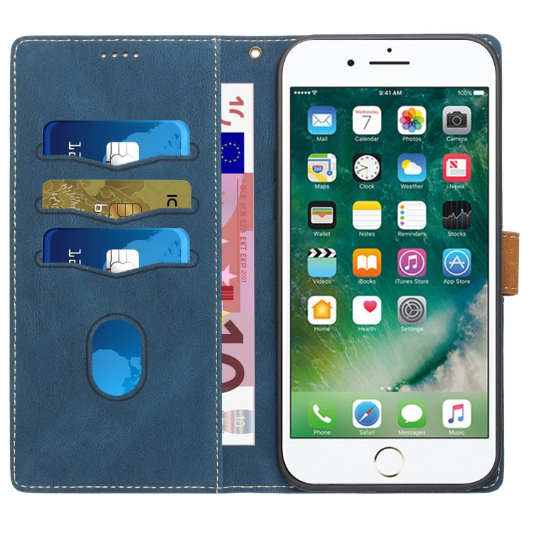 For iPhone 8 Plus / 7 Plus Grid Stitching Leather Phone Case with Lanyard