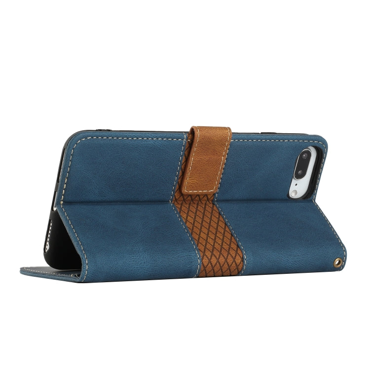 For iPhone 8 Plus / 7 Plus Grid Stitching Leather Phone Case with Lanyard