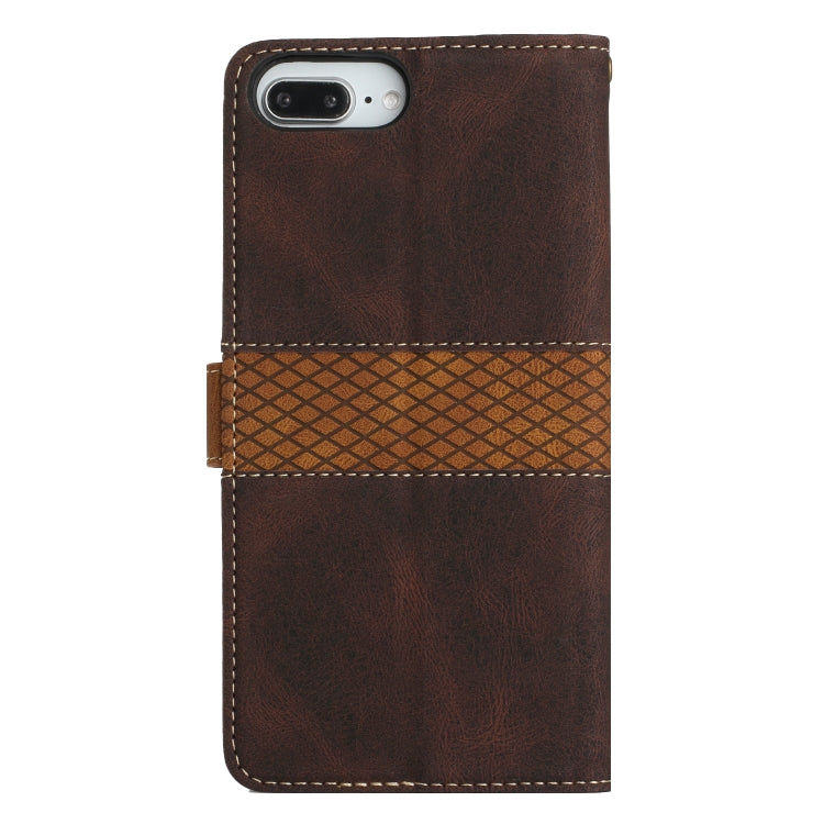 For iPhone 8 Plus / 7 Plus Grid Stitching Leather Phone Case with Lanyard